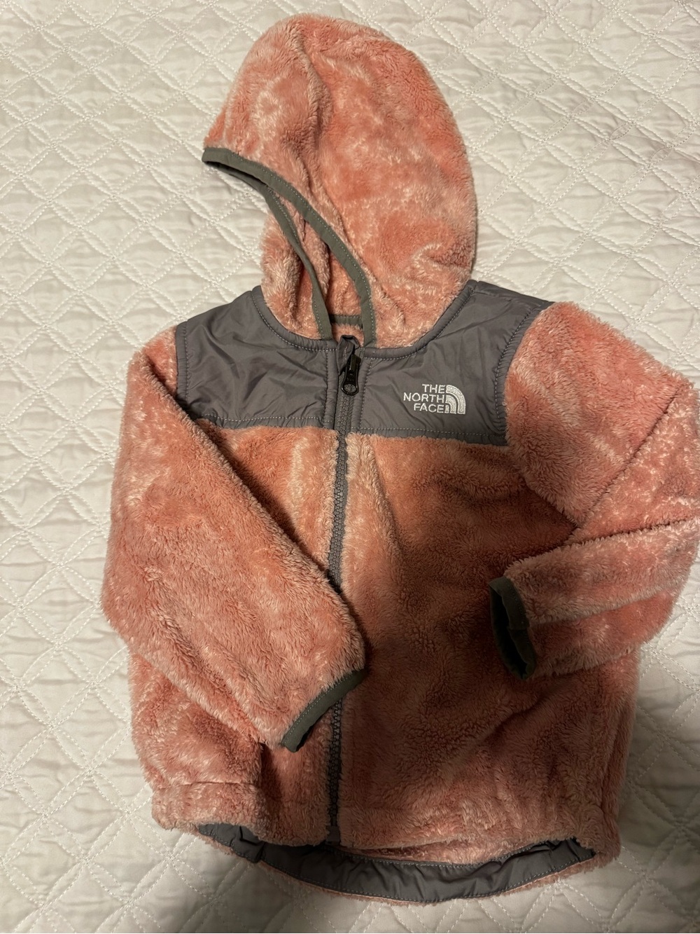 The North Face Dusty Pink Plush Hooded Coat with Gray Trim
